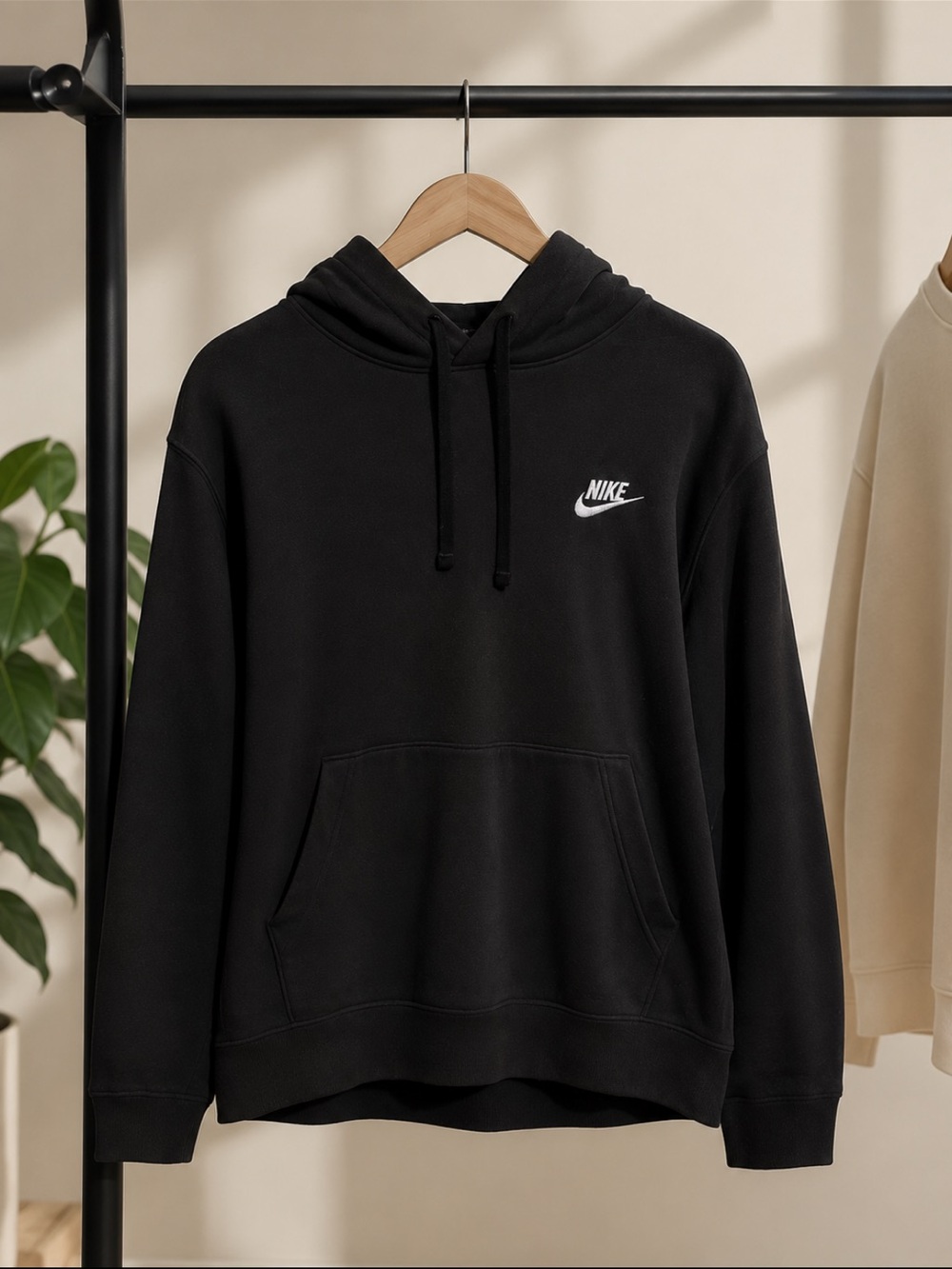 Nike Black Men's Pullover Hoodie with White Swoosh